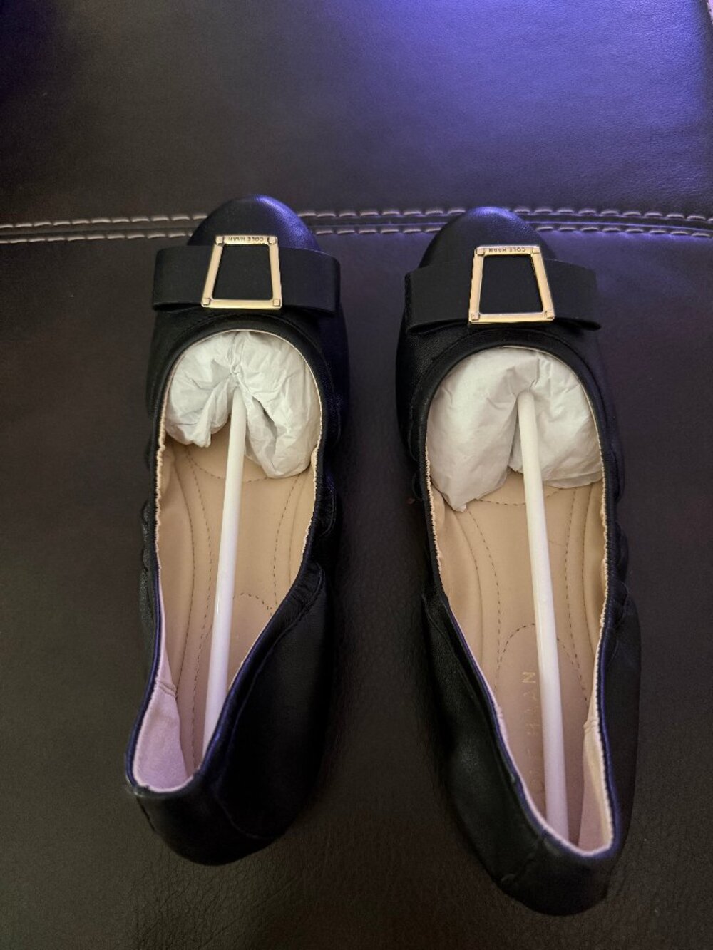 Cole Haan Emory Bow Ballet Flats Black Leather Size 7 NWOT